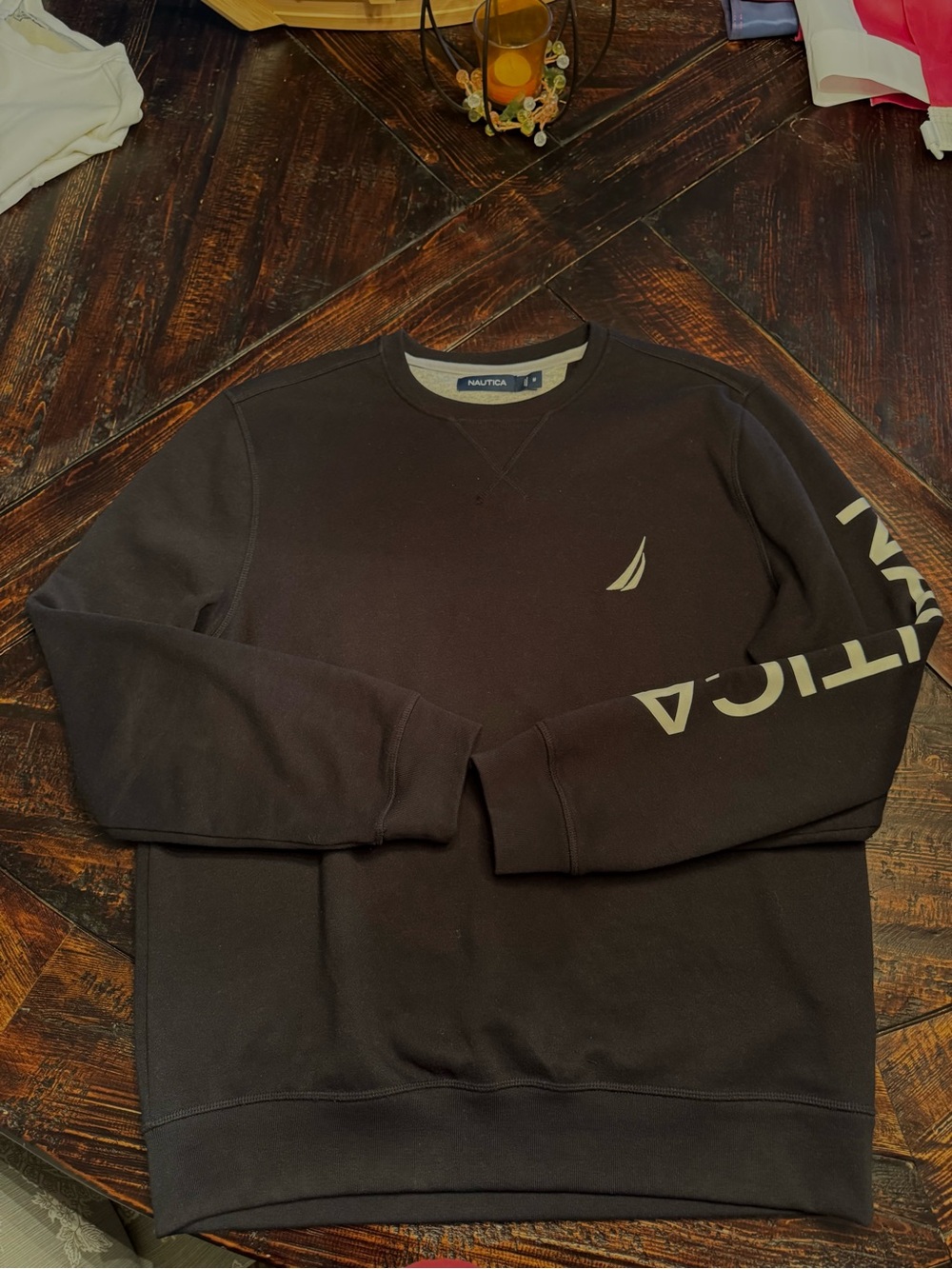 Nautica Men's Medium Black Crewneck Sweatshirt with Logo Sleeve